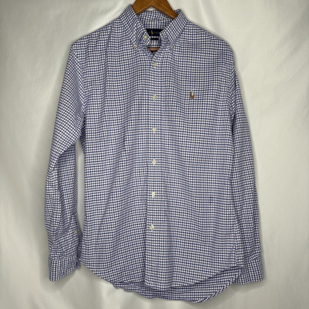Polo Ralph Lauren Slim Fit Men's M Plaid Checkered Button Down Purple Blue Shirt